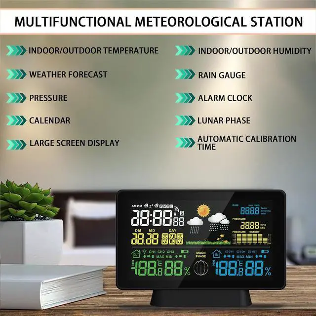 Alt view image 6 of 7 - Weather Station Wireless Indoor Outdoor with Rain Gauge, Home Weather Station with Thermometer, Atomic Clock, Humidity Monitor, Weather Forecast and Barometer, Digital Rain Gauges Outdoors Best Rated
