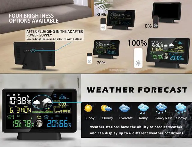 Alt view image 7 of 7 - Weather Station Wireless Indoor Outdoor with Rain Gauge, Home Weather Station with Thermometer, Atomic Clock, Humidity Monitor, Weather Forecast and Barometer, Digital Rain Gauges Outdoors Best Rated