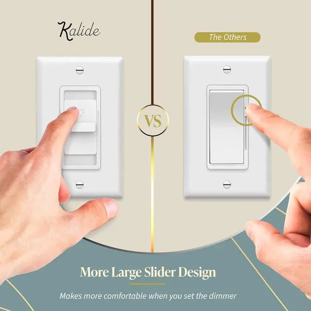 Alt view image 2 of 7 - Digital Dimmer Light Switch for 200W Dimmable LED/CFL Lights, Single Pole Led Slide Dimmer Switch, Neutral Wire Not Required, Wall Plate Included, UL Listed, TGDS1-W-6PCS, White,6 Pack