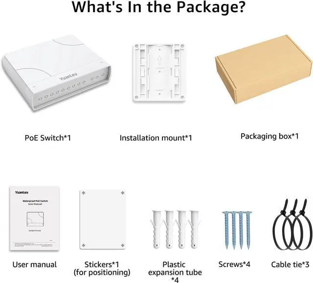 Alt view image 7 of 7 - 8-Port PoE Switch Gigabit- Waterproof Outdoor Ethernet Unmanaged Network Switch 1000Mbps, 120W Built-in Power, IEEE802.3af/at Support and Plug & Play, Ideal for Outdoor Use