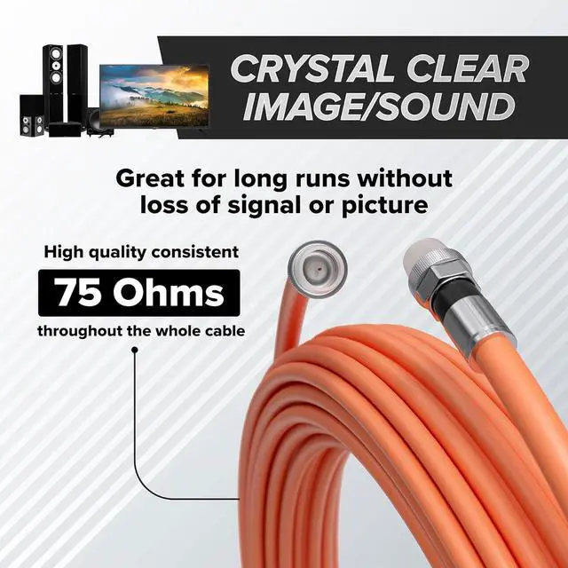 Alt view image 5 of 7 - 200 Feet (60 Meter) - Direct Burial Coaxial Cable 75 Ohm RF RG6 Coax Cable, with Rubber Boots - Outdoor Connectors - Orange - Solid Copper Core - Designed Waterproof and can Be Buried
