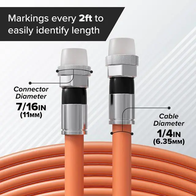 Alt view image 7 of 7 - 200 Feet (60 Meter) - Direct Burial Coaxial Cable 75 Ohm RF RG6 Coax Cable, with Rubber Boots - Outdoor Connectors - Orange - Solid Copper Core - Designed Waterproof and can Be Buried