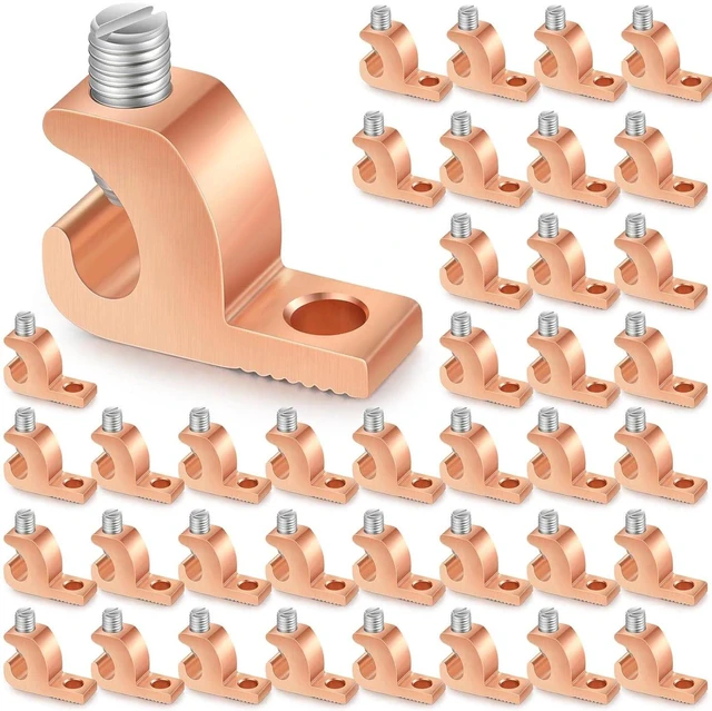 Main image of Landhoow 40 Pack Lay in Connector Pool Bonding Lug Copper Conductor Lay in Connector Copper Lay in Lugs AWG for Grounding Swimming Pool and Conduits, 4-14 Wire Range