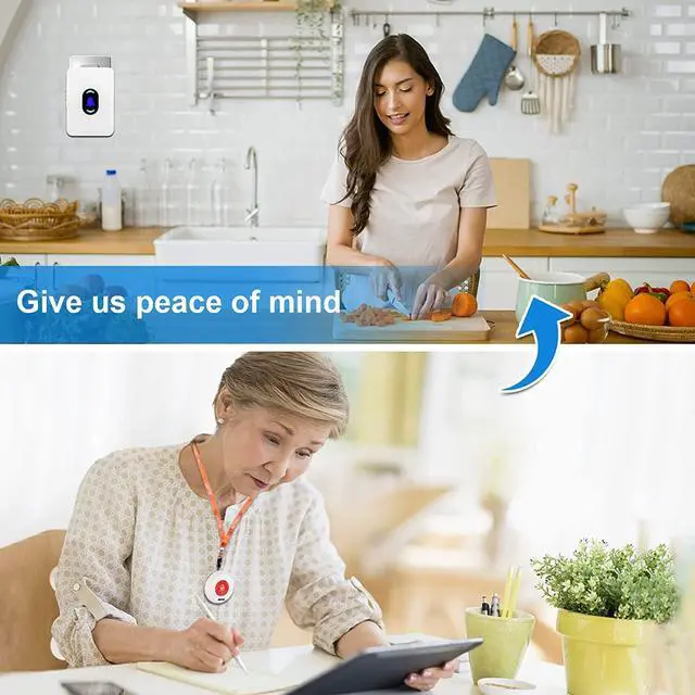 Alt view image 4 of 7 - Wireless Caregiver Pager Call Button Elderly Nurse Alert System for Elderly Monitoring/Seniors with 2 SOS Call Panic Buttons & 2 Watch Pagers, 500+Feet 3 Receivers