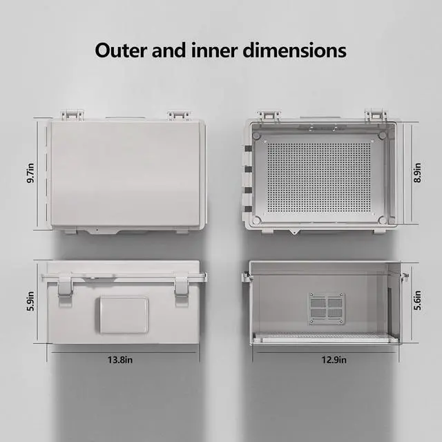 Alt view image 6 of 7 - Electrical Junction Box, Ventilated Design, Cable Grommets, Indoor/Outdoor Use with Mounting Panel & Hinged Cover. Waterproof IP 65. (Grey Cover, 13.8"x9.7"x5.9")