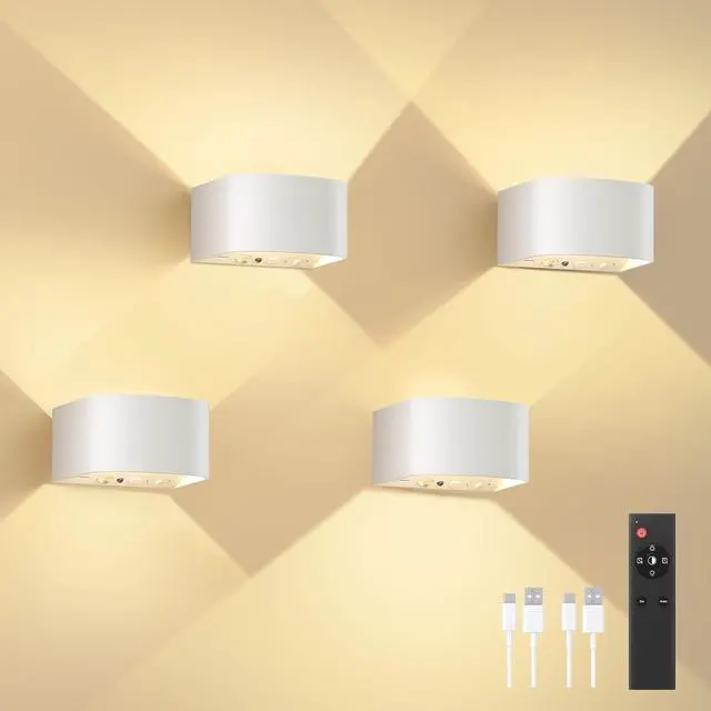 Main image of 4 Pack Motion Sensor Wall Lamp with Remote Control 3 Colors Wireless Wall Light LED Indoor Up and Down Wall Sconce 5000mAh Rechargeable Battery Powered Wall Lamps Brightness Adjustable,White