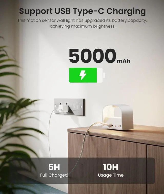 Alt view image 3 of 7 - 4 Pack Motion Sensor Wall Lamp with Remote Control 3 Colors Wireless Wall Light LED Indoor Up and Down Wall Sconce 5000mAh Rechargeable Battery Powered Wall Lamps Brightness Adjustable,White