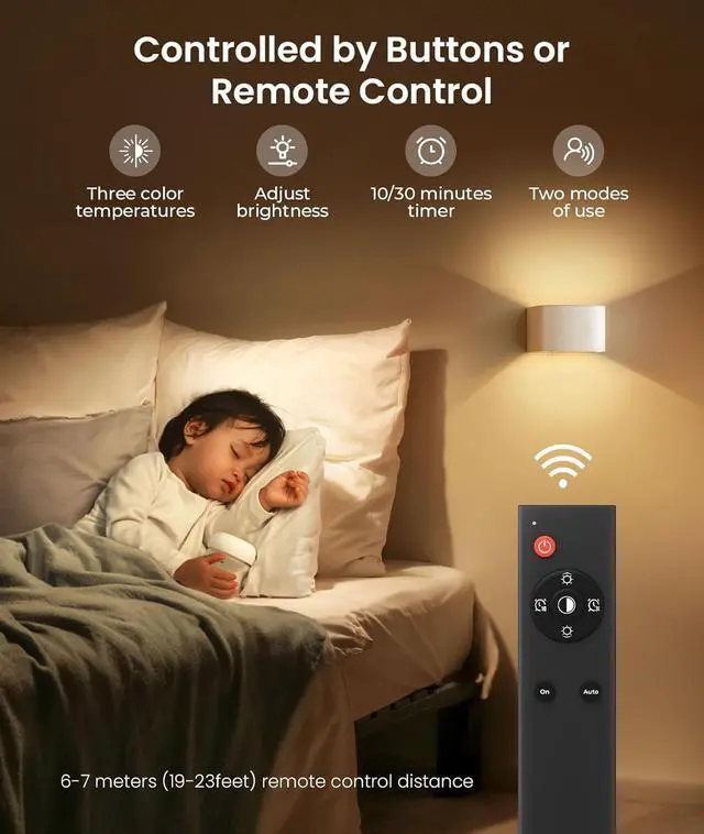 Alt view image 6 of 7 - 4 Pack Motion Sensor Wall Lamp with Remote Control 3 Colors Wireless Wall Light LED Indoor Up and Down Wall Sconce 5000mAh Rechargeable Battery Powered Wall Lamps Brightness Adjustable,White