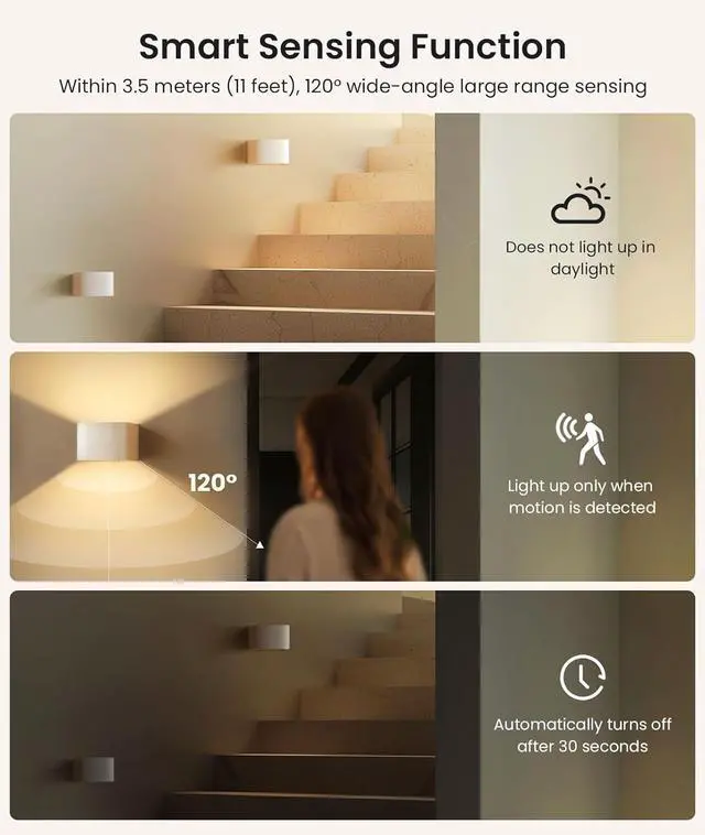 Alt view image 4 of 7 - 4 Pack Motion Sensor Wall Lamp with Remote Control 3 Colors Wireless Wall Light LED Indoor Up and Down Wall Sconce 5000mAh Rechargeable Battery Powered Wall Lamps Brightness Adjustable,White