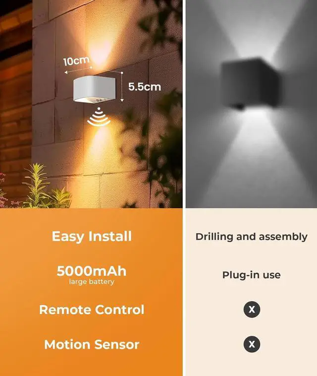 Alt view image 7 of 7 - 4 Pack Motion Sensor Wall Lamp with Remote Control 3 Colors Wireless Wall Light LED Indoor Up and Down Wall Sconce 5000mAh Rechargeable Battery Powered Wall Lamps Brightness Adjustable,White