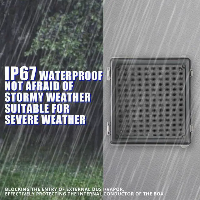 Alt view image 3 of 6 - Outside Electrical Box Plastic Enclosure IP67 Waterproof Junction Box Clear Cover Plate with Stainless Steel Buckles 13×13×5.1 inch(330×330×130mm)