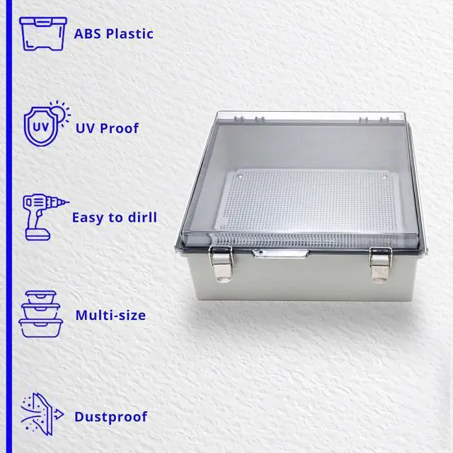 Alt view image 5 of 6 - Outside Electrical Box Plastic Enclosure IP67 Waterproof Junction Box Clear Cover Plate with Stainless Steel Buckles 13×13×5.1 inch(330×330×130mm)