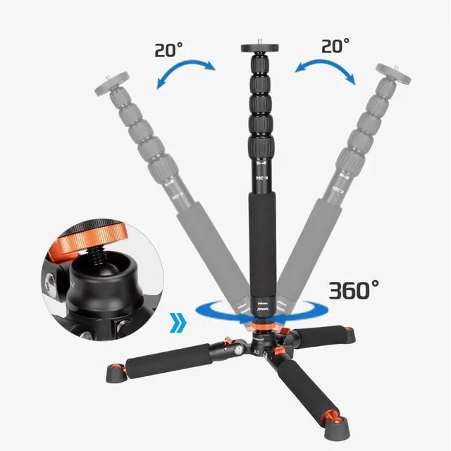 Alt view image 2 of 7 - Camera Aluminum Monopod with Metal Tripod Base.6 Sections 18-69inch Adjustable, Leg Diameter 28mm,up to 13lbs - Black