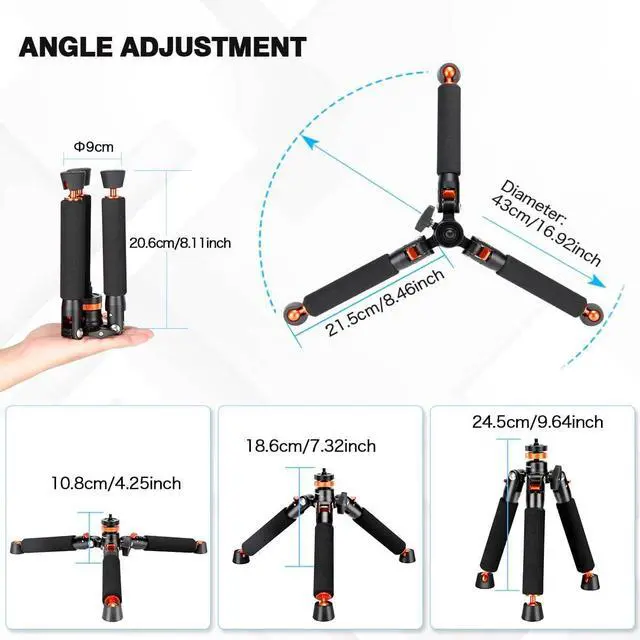 Alt view image 5 of 7 - Camera Aluminum Monopod with Metal Tripod Base.6 Sections 18-69inch Adjustable, Leg Diameter 28mm,up to 13lbs - Black