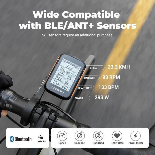 Alt view image 3 of 7 - Bike Computer Wireless GPS, Bike Speedometer with Auto Backlight, Bluetooth ANT Cycling GPS Computer, Bicycle Computer BC200 with Waterproof, Compatible with CooSporide app