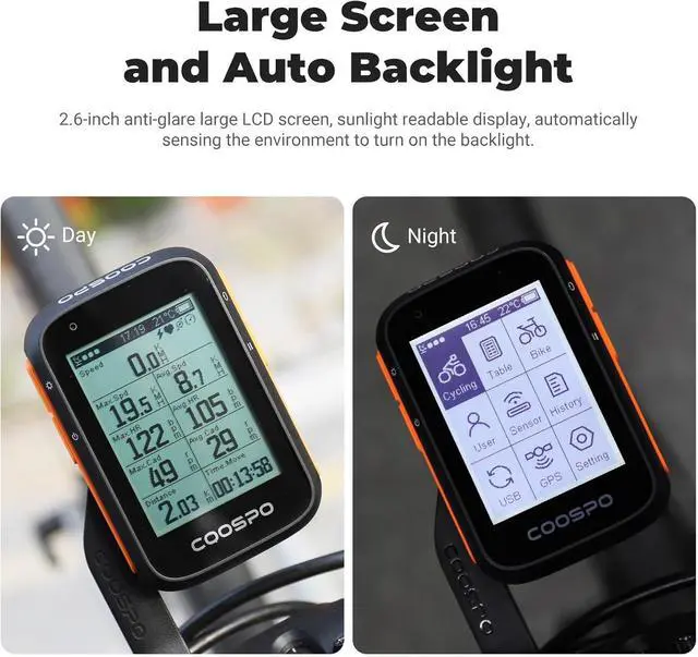 Alt view image 6 of 7 - Bike Computer Wireless GPS, Bike Speedometer with Auto Backlight, Bluetooth ANT Cycling GPS Computer, Bicycle Computer BC200 with Waterproof, Compatible with CooSporide app