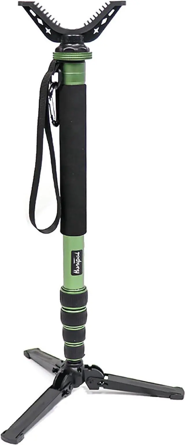 Main image of Hunting Monopod Shooting Stick Gun Rifle Rest Crossbow Shooting Rest with Tiltable and Horizontally Rotatable Tri-Stand Tripod Base, Matt Aluminum 21"-65" Shooting Stand with V Yoke Head