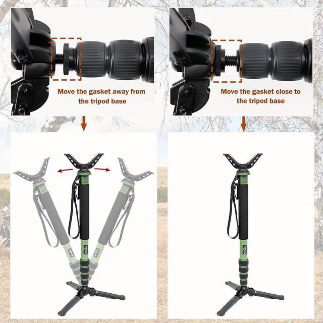 Alt view image 2 of 6 - Hunting Monopod Shooting Stick Gun Rifle Rest Crossbow Shooting Rest with Tiltable and Horizontally Rotatable Tri-Stand Tripod Base, Matt Aluminum 21"-65" Shooting Stand with V Yoke Head