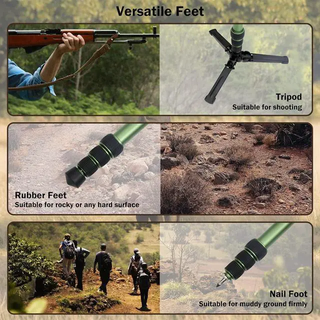 Alt view image 5 of 6 - Hunting Monopod Shooting Stick Gun Rifle Rest Crossbow Shooting Rest with Tiltable and Horizontally Rotatable Tri-Stand Tripod Base, Matt Aluminum 21"-65" Shooting Stand with V Yoke Head