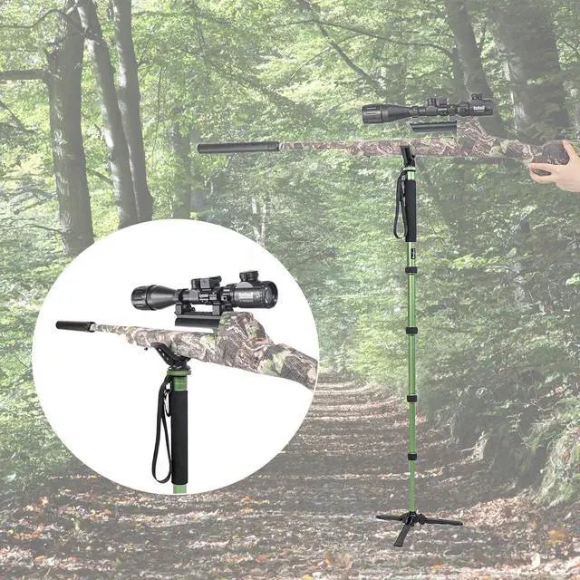 Alt view image 6 of 6 - Hunting Monopod Shooting Stick Gun Rifle Rest Crossbow Shooting Rest with Tiltable and Horizontally Rotatable Tri-Stand Tripod Base, Matt Aluminum 21"-65" Shooting Stand with V Yoke Head