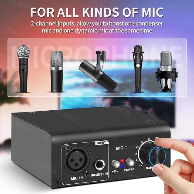 Alt view image 3 of 7 - MIC-1 Microphone Preamp Mic Gain Booster with 2 Input Max 75db Gain 48V Phantom Power Ultra-Clean Gain for Dynamic and Condenser Mic