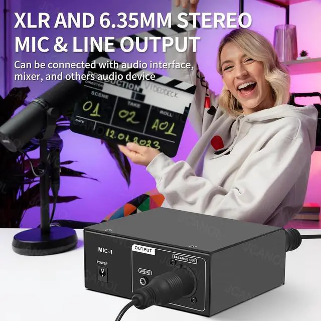 Alt view image 4 of 7 - MIC-1 Microphone Preamp Mic Gain Booster with 2 Input Max 75db Gain 48V Phantom Power Ultra-Clean Gain for Dynamic and Condenser Mic