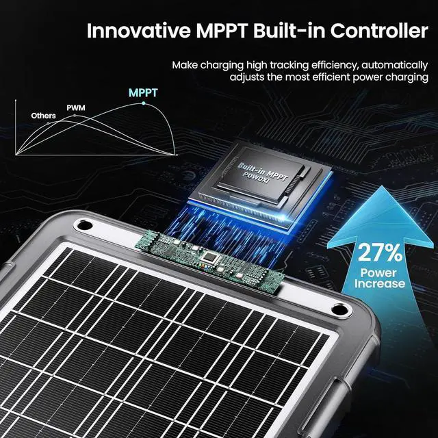 Alt view image 2 of 7 - 12V Solar Car Battery Charger: 15W Solar Trickle Charger Maintainer with MPPT Controller for Car - RV Boat Marine Motorcycle - Solar Panel Kit for Automotive Trailer Truck Snowmobile Tractor