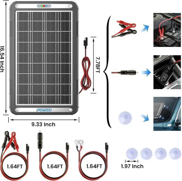 Alt view image 7 of 7 - 12V Solar Car Battery Charger: 15W Solar Trickle Charger Maintainer with MPPT Controller for Car - RV Boat Marine Motorcycle - Solar Panel Kit for Automotive Trailer Truck Snowmobile Tractor