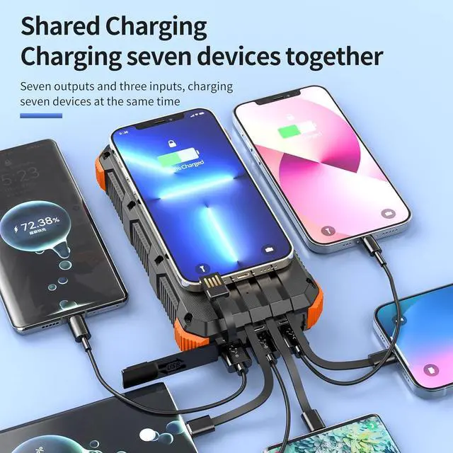 Alt view image 2 of 6 - Solar Charger Power Bank 49800mAh Wireless Charger QC 3.0 Fast Charging Power Bank 8 Outputs 4 Inputs Solar Portable Charger Compatible with All Mobile Devices,SOS/Strobe/Strong Flashlights