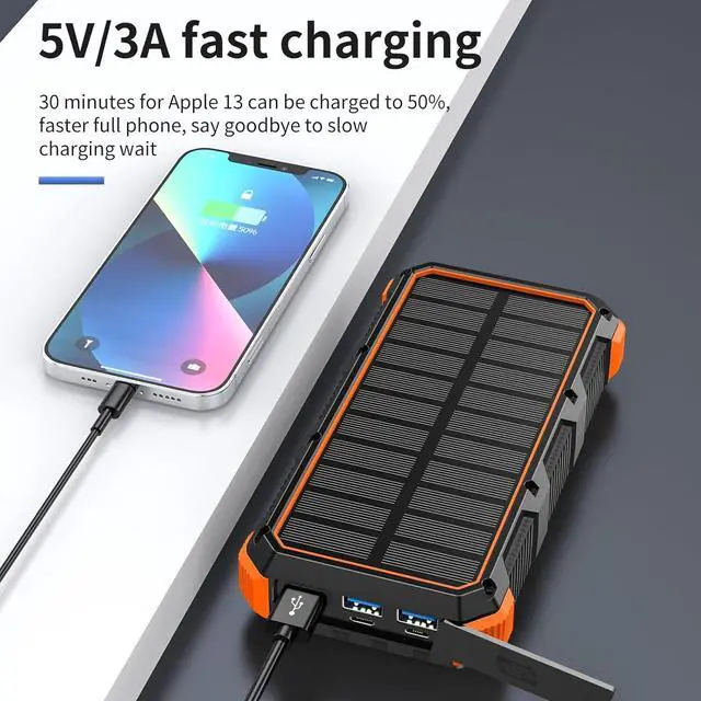 Alt view image 3 of 6 - Solar Charger Power Bank 49800mAh Wireless Charger QC 3.0 Fast Charging Power Bank 8 Outputs 4 Inputs Solar Portable Charger Compatible with All Mobile Devices,SOS/Strobe/Strong Flashlights