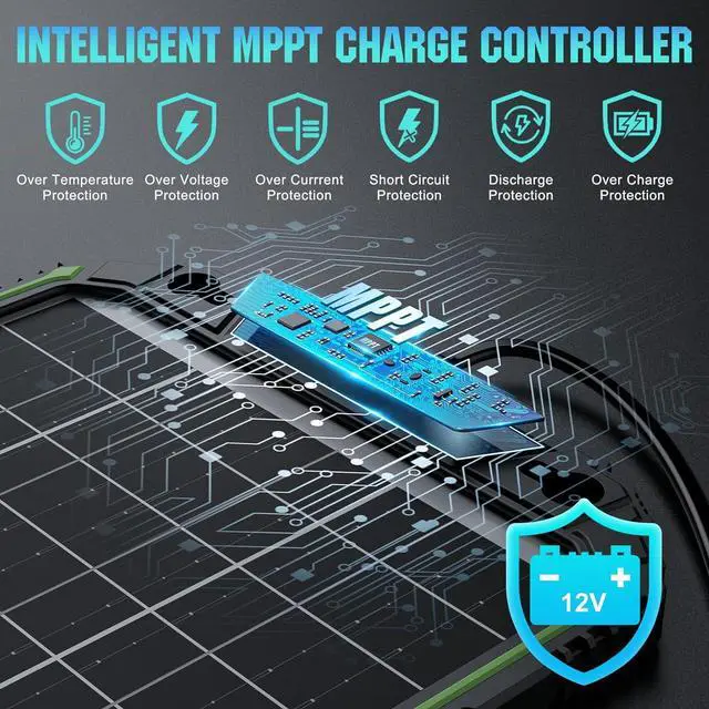 Alt view image 2 of 7 - 15W 12V Solar Battery Charger Maintainer PRO, Built-in Smart MPPT Charge Controller, Waterproof 12 Volt Solar Panel Trickle Charging Kits for Car Auto Boat RV Marine Trailer Camper