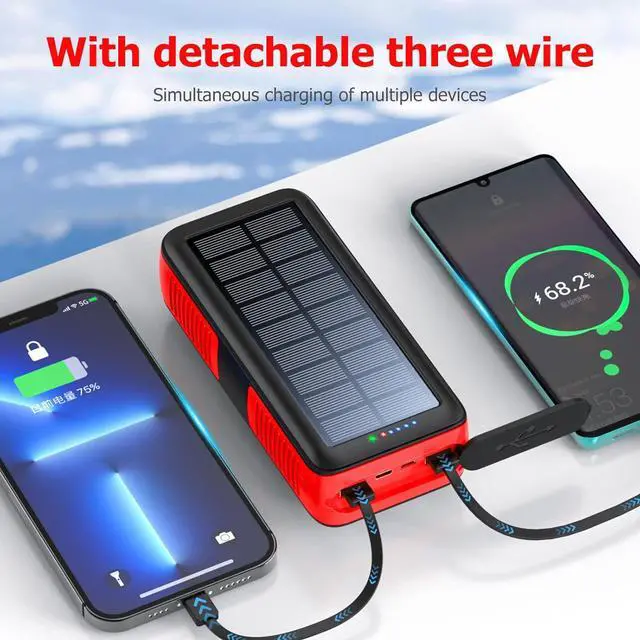 Alt view image 2 of 7 - Solar Charger Power Bank 63200mAh, Portable Charger with Dual Outputs & Dual Inputs 4 LEDs Flashlight, Hand Crank Power Bank Fast Charging Battery Pack for Outdoor Camping Survival Gear