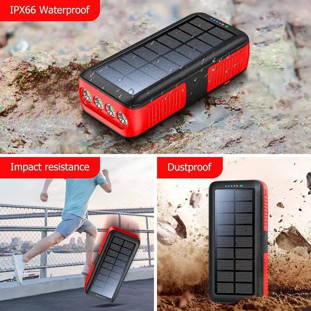 Alt view image 7 of 7 - Solar Charger Power Bank 63200mAh, Portable Charger with Dual Outputs & Dual Inputs 4 LEDs Flashlight, Hand Crank Power Bank Fast Charging Battery Pack for Outdoor Camping Survival Gear