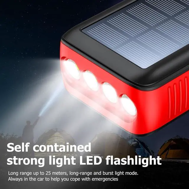Alt view image 6 of 7 - Solar Charger Power Bank 63200mAh, Portable Charger with Dual Outputs & Dual Inputs 4 LEDs Flashlight, Hand Crank Power Bank Fast Charging Battery Pack for Outdoor Camping Survival Gear