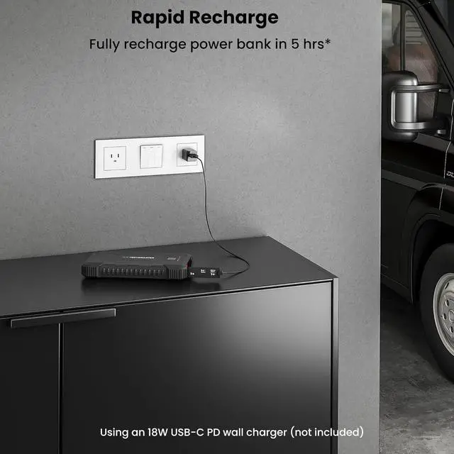 Alt view image 5 of 7 - 20000mAh Rugged & Waterproof Power Bank with Flashlight, 18W USB-C Heavy Duty Portable Charger for Outdoors, Camping. For iPhone 16, 15, 14, 13, 12, 11, iPad,  Galaxy S25, S24, S23, S22, S21