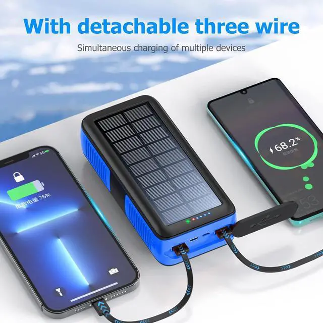 Alt view image 2 of 7 - Solar Charger Power Bank 63200mAh, Portable Charger with Dual Outputs & Dual Inputs 4 LEDs Flashlight, Hand Crank Power Bank Fast Charging Battery Pack for Outdoor Camping Survival Gear