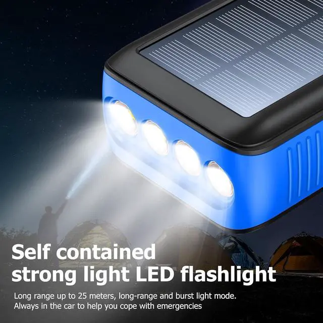 Alt view image 6 of 7 - Solar Charger Power Bank 63200mAh, Portable Charger with Dual Outputs & Dual Inputs 4 LEDs Flashlight, Hand Crank Power Bank Fast Charging Battery Pack for Outdoor Camping Survival Gear