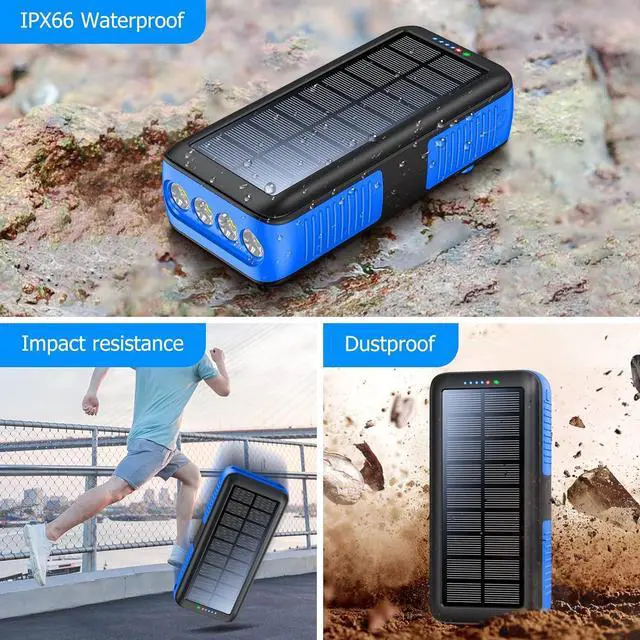 Alt view image 7 of 7 - Solar Charger Power Bank 63200mAh, Portable Charger with Dual Outputs & Dual Inputs 4 LEDs Flashlight, Hand Crank Power Bank Fast Charging Battery Pack for Outdoor Camping Survival Gear
