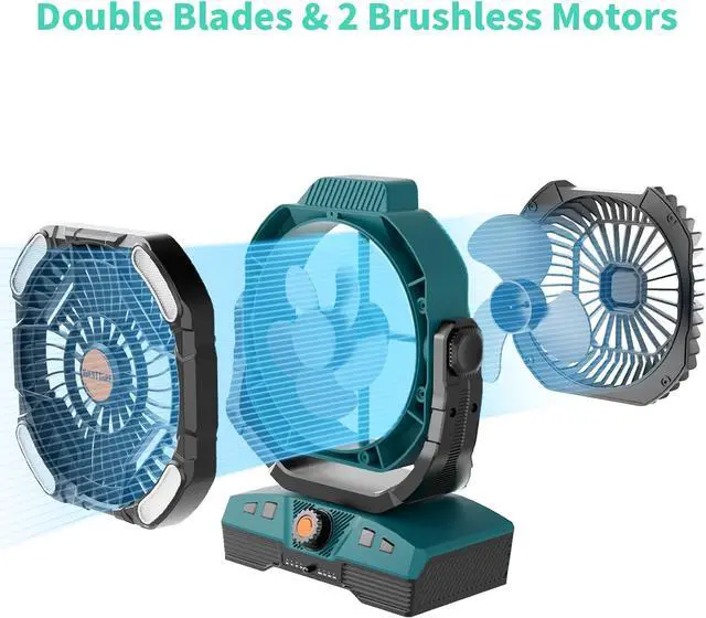 Alt view image 2 of 7 - Camping Fan Portable 20000mAh Oscillating Battery Powered Fan Rechargeable Camping essentials Tent Light Hook 270° Pivot Battery Operated USB Desk X68 Cyan