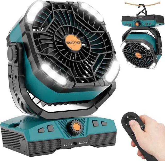 Main image of Camping Fan Portable 20000mAh Oscillating Battery Powered Fan Rechargeable Camping essentials Tent Light Hook 270° Pivot Battery Operated USB Desk X68 Cyan