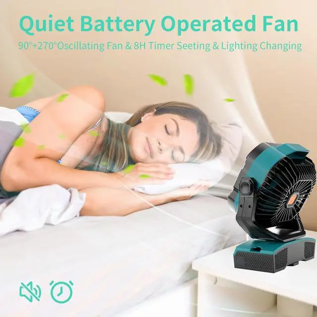 Alt view image 6 of 7 - Camping Fan Portable 20000mAh Oscillating Battery Powered Fan Rechargeable Camping essentials Tent Light Hook 270° Pivot Battery Operated USB Desk X68 Cyan