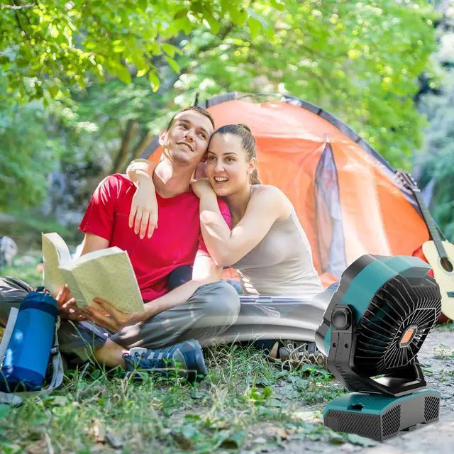 Alt view image 7 of 7 - Camping Fan Portable 20000mAh Oscillating Battery Powered Fan Rechargeable Camping essentials Tent Light Hook 270° Pivot Battery Operated USB Desk X68 Cyan