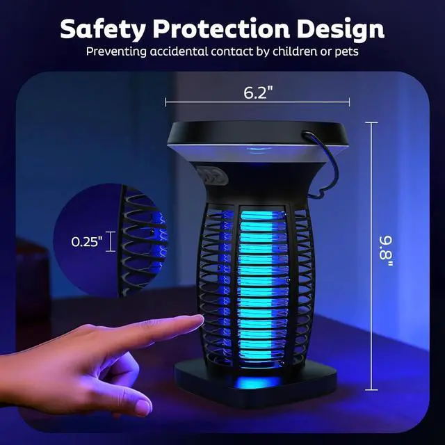 Alt view image 5 of 7 - Solar Bug Zapper Outdoor, Mosquito Zapper Outdoor Waterproof Electric Fly Zapper Rechargeable Mosquito Killer with Solar Panel, 4200V Fly Trap Indoor for Home Backyard, Patio, Garden, Camping
