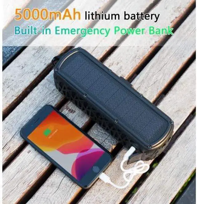 Alt view image 3 of 6 - Solar Bluetooth Speaker, Portable Outdoor With 5000mAh Power Bank, 60 Hours Play Time Dual With Mic, Stereo Sound With Bass Home Wireless - Black