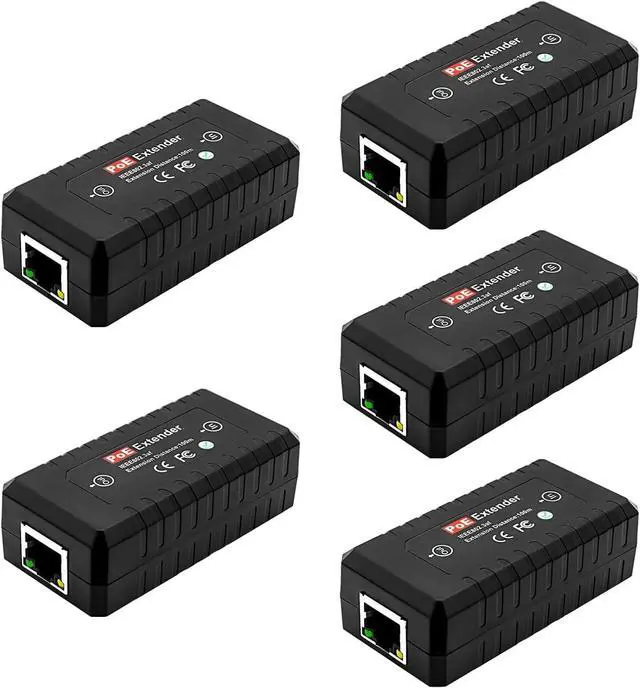Main image of 5-Pack PoE Extender Kit  1-Channel Ethernet Passthrough Switch, for 10/100Mbps Networks, Complies with IEEE 802.3af, Supports Daisy Chaining up to 400 Meters (3 Units in Series)
