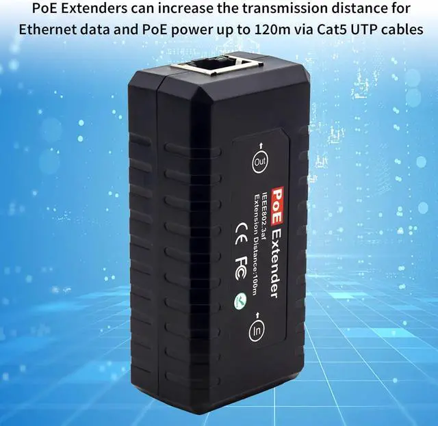 Alt view image 5 of 7 - 5-Pack PoE Extender Kit  1-Channel Ethernet Passthrough Switch, for 10/100Mbps Networks, Complies with IEEE 802.3af, Supports Daisy Chaining up to 400 Meters (3 Units in Series)