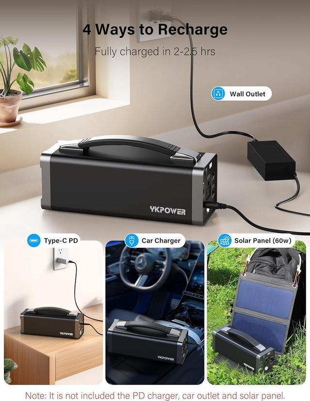 Alt view image 5 of 7 - Portable Power Station 150W/133.2 Wh Fast Charging, Rechargeable Generator with 5 Outputs, AC Outlets Power Bank with LED Light for Laptop, Phone, Outdoor Camping Home Emergency Outage - Black