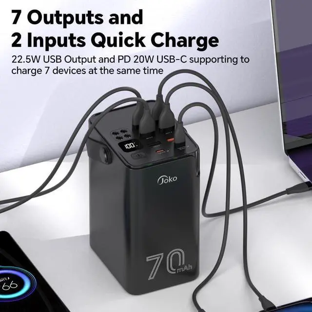 Alt view image 2 of 7 - 70000mAh Power Bank High Capacity 20W PD 3.0 Fast Charging 22.5W Max Large Power Bank,7 Outputs 2 Inputs,LED Display,USB-C Battery Packs for iPhone, , OutdoorsCamping