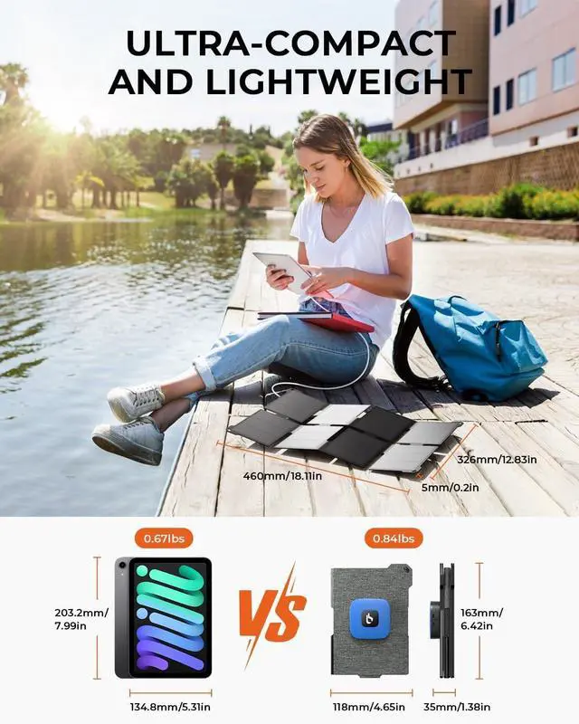 Alt view image 2 of 7 - [Pocket-Size]BigBlue Portable 25W Solar Panel Charger, Folding Solar Charger with USB-A and USB-C Ports, IP68 Waterproof Solar Panel for Backpacking Compatible with Cellphones, Tablets, Power Bank etc