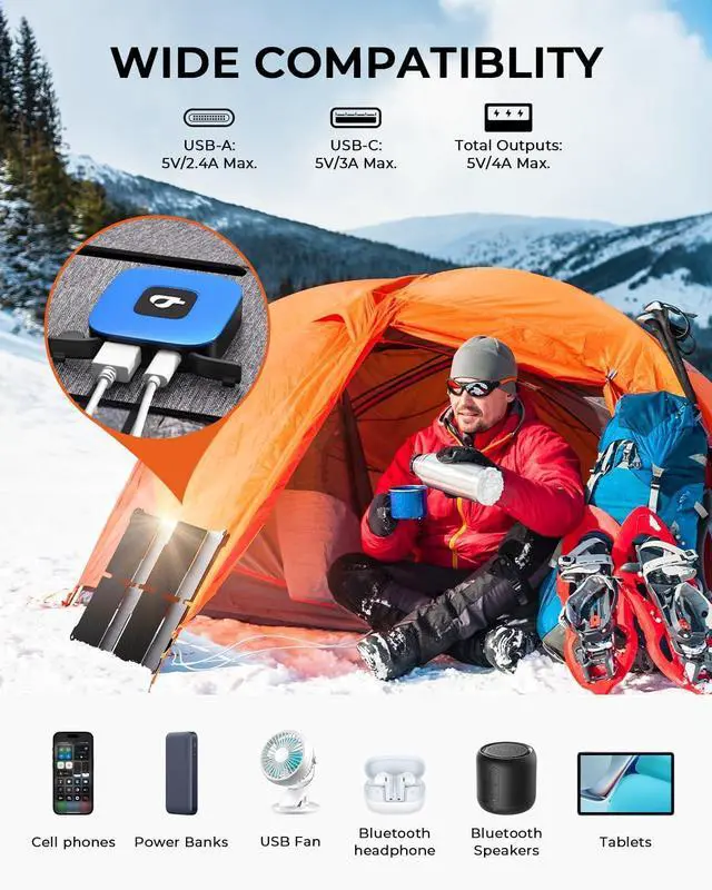 Alt view image 3 of 7 - [Pocket-Size]BigBlue Portable 25W Solar Panel Charger, Folding Solar Charger with USB-A and USB-C Ports, IP68 Waterproof Solar Panel for Backpacking Compatible with Cellphones, Tablets, Power Bank etc